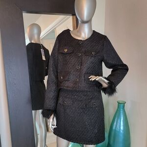 Elegant Black Women's Tweed Skirt Suit